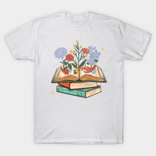 Cute Book And Wildflowers Lovers Gift T-Shirt